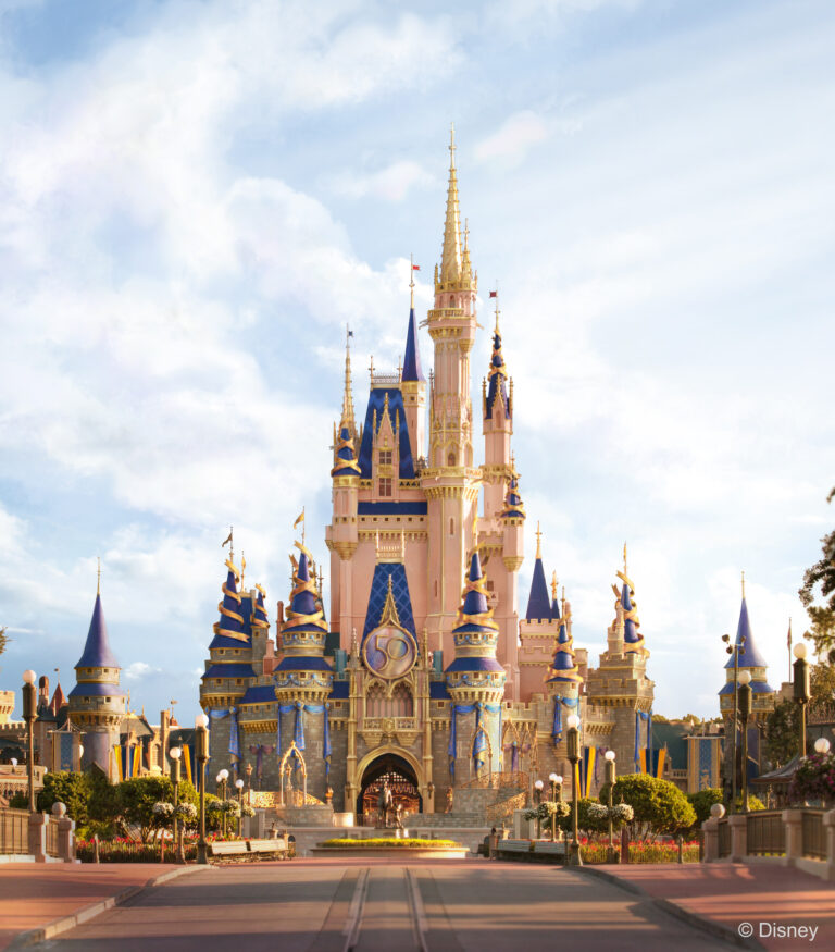 Walt Disney World’s 50th anniversary decorated castle