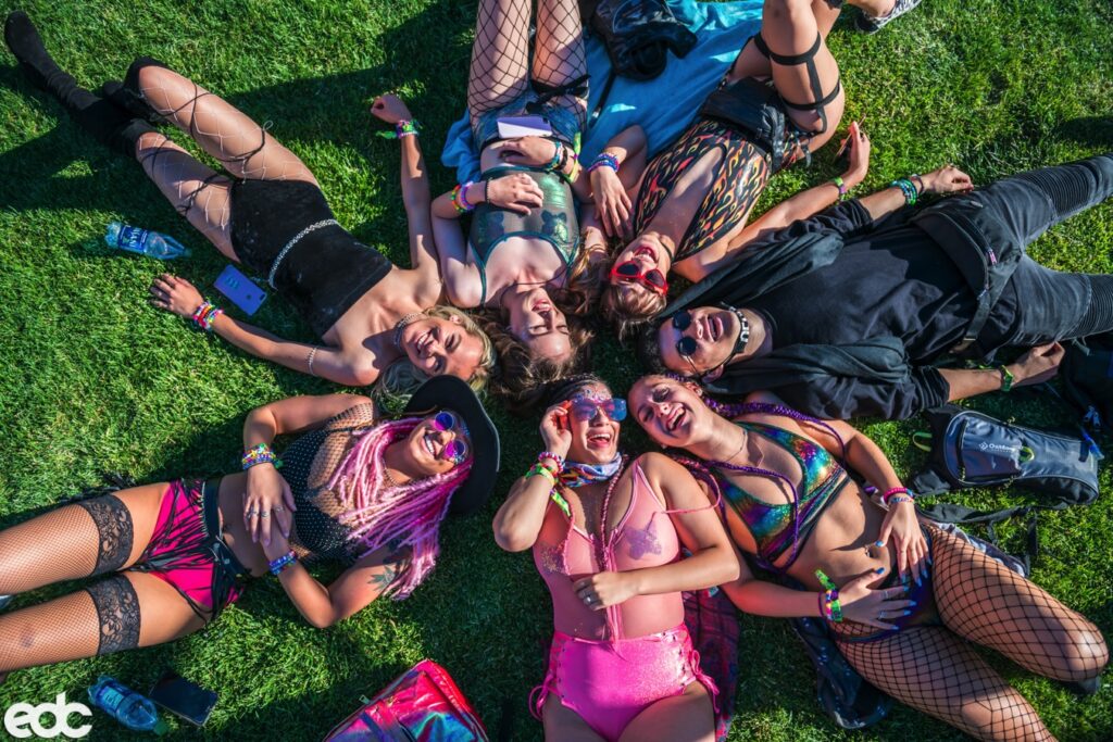 Group of friends at EDC Orlando having a good time