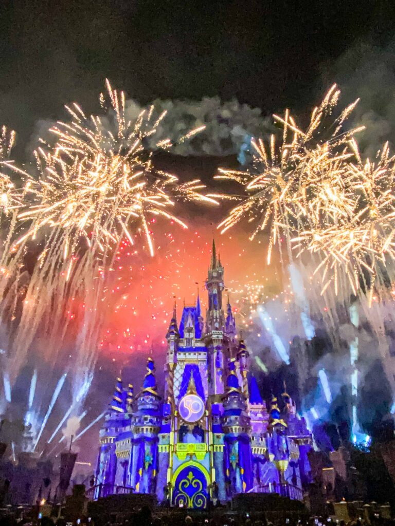 Disney’s Very Merry Christmas Party Cinderela's Castle illuminated