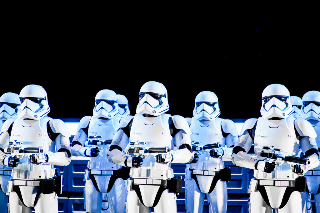 Hollywood Studios Galaxys Edge stormtroopers lined up in rise of the resistance